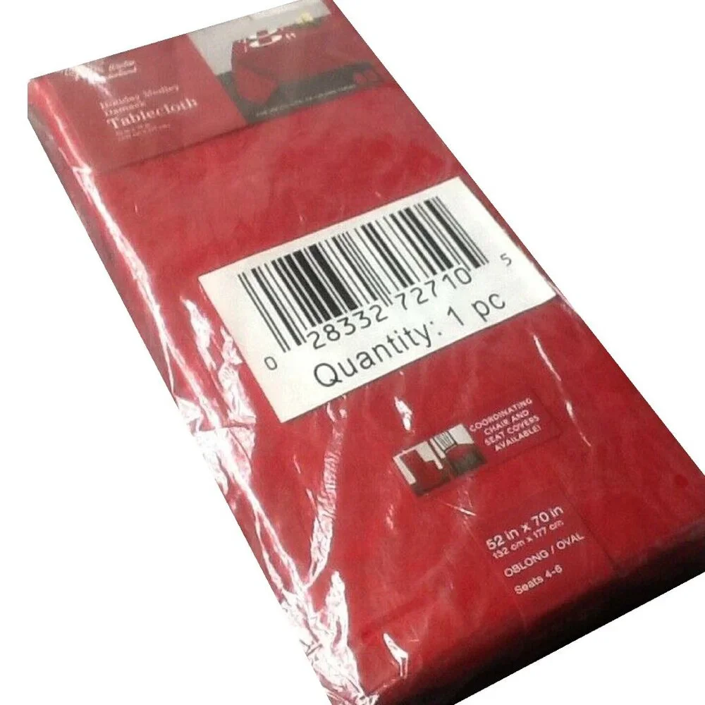 new Holiday Medley RED Damask Fabric 52x70 inch OVAL Tablecloth (Seats 4 to 6)